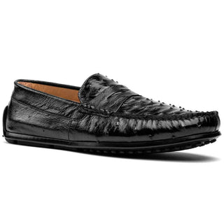 Zelli Italia Monza Black Ostrich Skin Driver (ZEL1047)-AmbrogioShoes