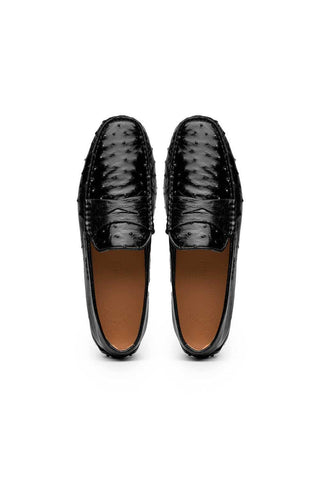 Zelli Italia Monza Black Ostrich Skin Driver (ZEL1047)-AmbrogioShoes