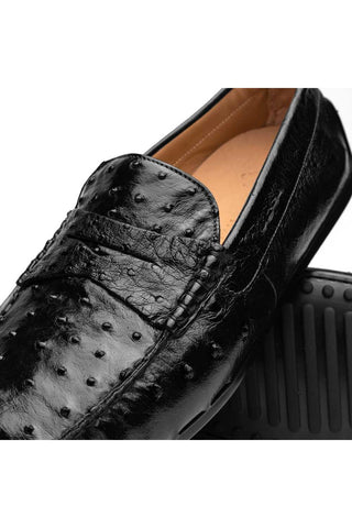 Zelli Italia Monza Black Ostrich Skin Driver (ZEL1047)-AmbrogioShoes