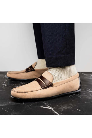 Zelli Italia Monza Bone & Chestnut Calf-Skin Suede Driver (ZEL1045)-AmbrogioShoes
