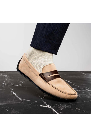 Zelli Italia Monza Bone & Chestnut Calf-Skin Suede Driver (ZEL1045)-AmbrogioShoes