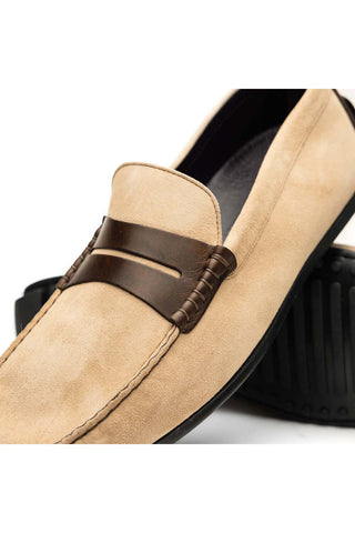 Zelli Italia Monza Bone & Chestnut Calf-Skin Suede Driver (ZEL1045)-AmbrogioShoes
