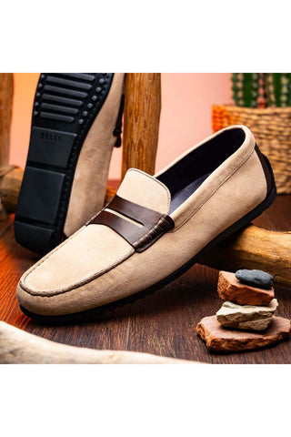 Zelli Italia Monza Bone & Chestnut Calf-Skin Suede Driver (ZEL1045)-AmbrogioShoes