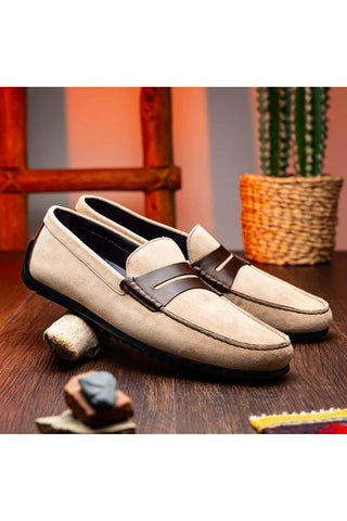 Zelli Italia Monza Bone & Chestnut Calf-Skin Suede Driver (ZEL1045)-AmbrogioShoes