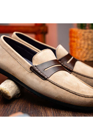 Zelli Italia Monza Bone & Chestnut Calf-Skin Suede Driver (ZEL1045)-AmbrogioShoes