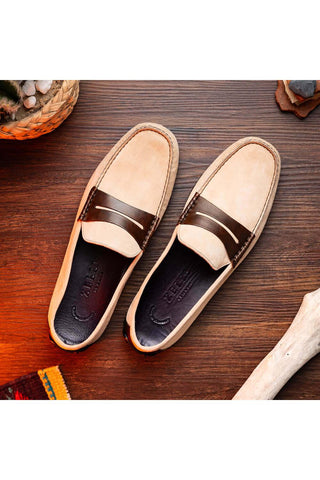 Zelli Italia Monza Bone & Chestnut Calf-Skin Suede Driver (ZEL1045)-AmbrogioShoes