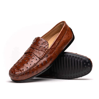 Zelli Italia Monza Brandy Ostrich Skin Driver (ZEL1047)-AmbrogioShoes