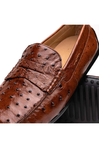 Zelli Italia Monza Brandy Ostrich Skin Driver (ZEL1047)-AmbrogioShoes