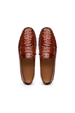 Zelli Italia Monza Brandy Ostrich Skin Driver (ZEL1047)-AmbrogioShoes