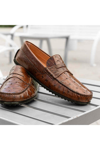 Zelli Italia Monza Brandy Ostrich Skin Driver (ZEL1047)-AmbrogioShoes