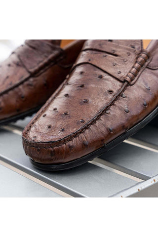 Zelli Italia Monza Brown Ostrich Skin Driver (ZEL1047)-AmbrogioShoes