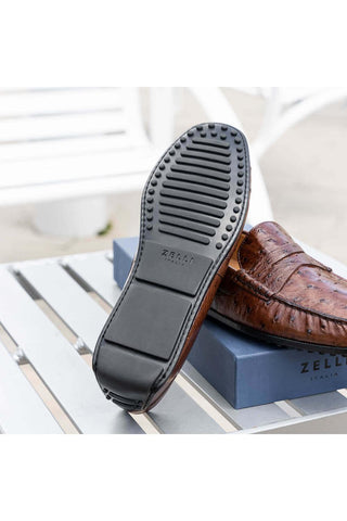 Zelli Italia Monza Brown Ostrich Skin Driver (ZEL1047)-AmbrogioShoes