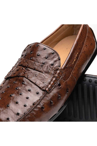 Zelli Italia Monza Brown Ostrich Skin Driver (ZEL1047)-AmbrogioShoes