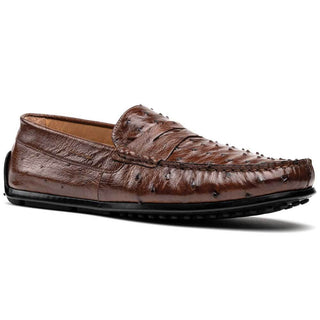 Zelli Italia Monza Brown Ostrich Skin Driver (ZEL1047)-AmbrogioShoes
