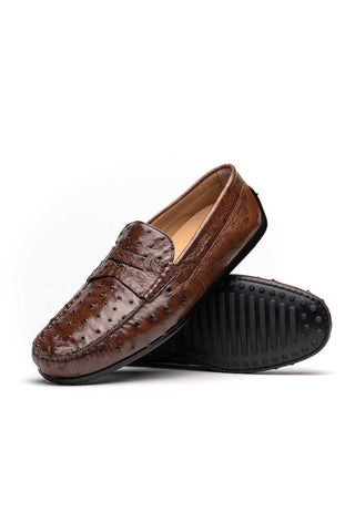 Zelli Italia Monza Brown Ostrich Skin Driver (ZEL1047)-AmbrogioShoes