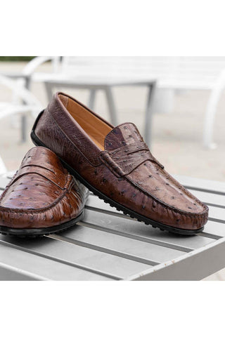 Zelli Italia Monza Brown Ostrich Skin Driver (ZEL1047)-AmbrogioShoes