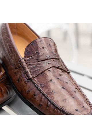 Zelli Italia Monza Brown Ostrich Skin Driver (ZEL1047)-AmbrogioShoes