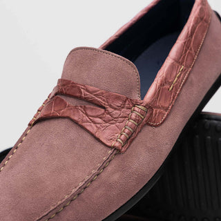 Zelli Italia Monza Candy Calf-Skin Suede & Crocodile Skin Driver (ZEL1044)-AmbrogioShoes