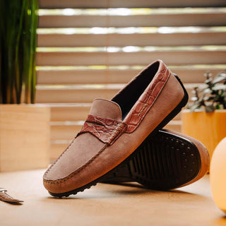 Zelli Italia Monza Candy Calf-Skin Suede & Crocodile Skin Driver (ZEL1044)-AmbrogioShoes