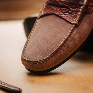 Zelli Italia Monza Candy Calf-Skin Suede & Crocodile Skin Driver (ZEL1044)-AmbrogioShoes