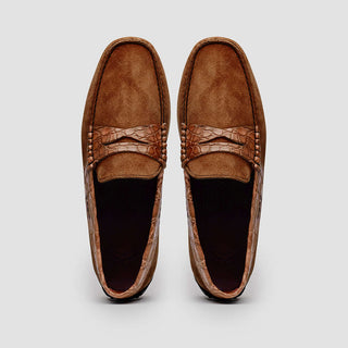 Zelli Italia Monza Cognac Calf-Skin Suede & Crocodile Skin Driver (ZEL1044)-AmbrogioShoes
