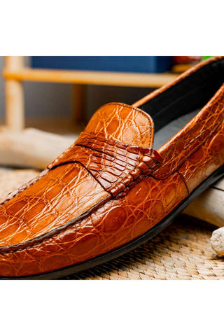 Zelli Italia Monza Cognac Crocodile Skin Driver (ZEL1043)-AmbrogioShoes