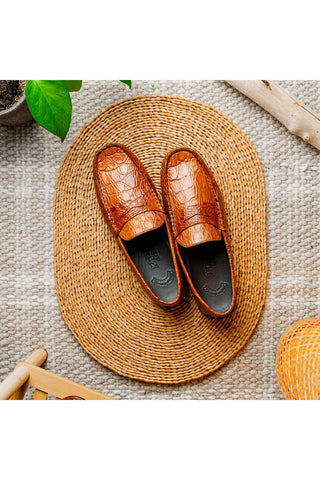 Zelli Italia Monza Cognac Crocodile Skin Driver (ZEL1043)-AmbrogioShoes