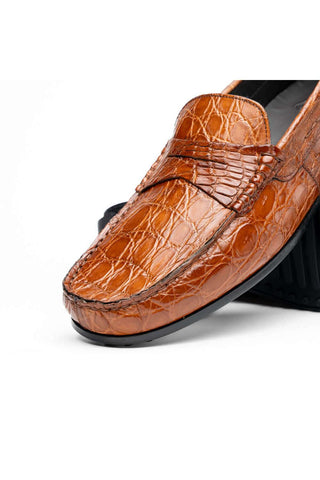 Zelli Italia Monza Cognac Crocodile Skin Driver (ZEL1043)-AmbrogioShoes