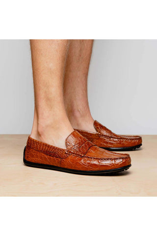 Zelli Italia Monza Cognac Crocodile Skin Driver (ZEL1043)-AmbrogioShoes