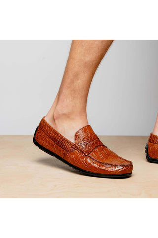 Zelli Italia Monza Cognac Crocodile Skin Driver (ZEL1043)-AmbrogioShoes