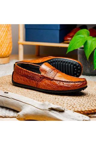 Zelli Italia Monza Cognac Crocodile Skin Driver (ZEL1043)-AmbrogioShoes