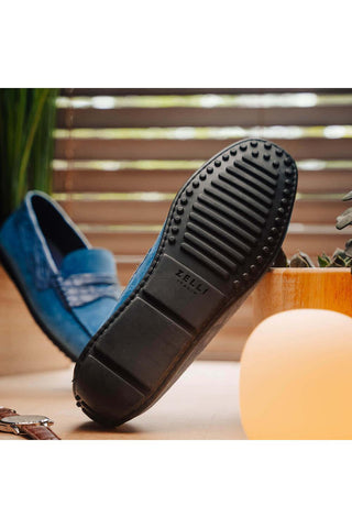 Zelli Italia Monza Denim Calf-Skin Suede & Crocodile Skin Driver (ZEL1044)-AmbrogioShoes