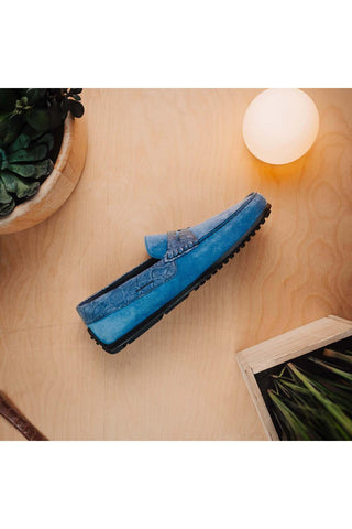 Zelli Italia Monza Denim Calf-Skin Suede & Crocodile Skin Driver (ZEL1044)-AmbrogioShoes