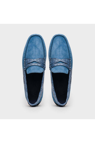 Zelli Italia Monza Denim Calf-Skin Suede & Crocodile Skin Driver (ZEL1044)-AmbrogioShoes