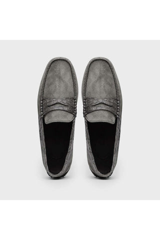 Zelli Italia Monza Gray Calf-Skin Suede & Crocodile Skin Driver (ZEL1044)-AmbrogioShoes