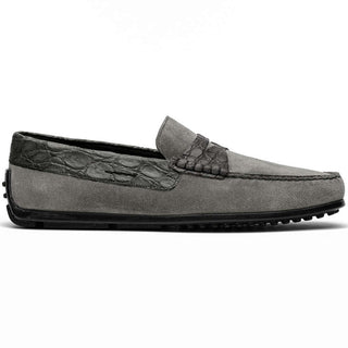 Zelli Italia Monza Gray Calf-Skin Suede & Crocodile Skin Driver (ZEL1044)-AmbrogioShoes