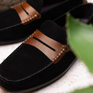 Zelli Italia Monza Men's Shoes Black & Chestnut Calf-Skin Suede Driver (ZEL1045)-AmbrogioShoes