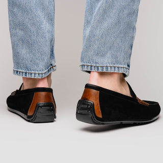 Zelli Italia Monza Men's Shoes Black & Chestnut Calf-Skin Suede Driver (ZEL1045)-AmbrogioShoes