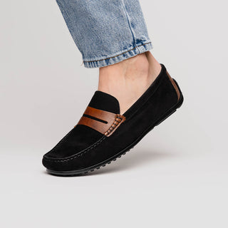 Zelli Italia Monza Men's Shoes Black & Chestnut Calf-Skin Suede Driver (ZEL1045)-AmbrogioShoes