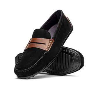 Zelli Italia Monza Men's Shoes Black & Chestnut Calf-Skin Suede Driver (ZEL1045)-AmbrogioShoes