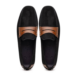 Zelli Italia Monza Men's Shoes Black & Chestnut Calf-Skin Suede Driver (ZEL1045)-AmbrogioShoes