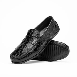Zelli Italia Monza Men's Shoes Black Crocodile Skin Driver (ZEL1043)-AmbrogioShoes