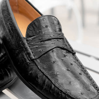 Zelli Italia Monza Men's Shoes Black Ostrich Skin Driver (ZEL1047)-AmbrogioShoes