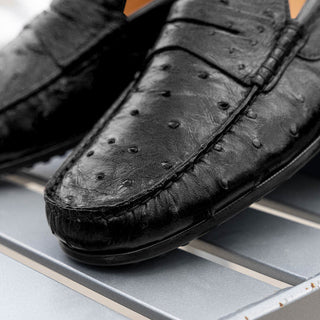 Zelli Italia Monza Men's Shoes Black Ostrich Skin Driver (ZEL1047)-AmbrogioShoes