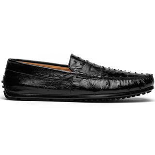 Zelli Italia Monza Men's Shoes Black Ostrich Skin Driver (ZEL1047)-AmbrogioShoes