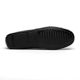 Zelli Italia Monza Men's Shoes Black Ostrich Skin Driver (ZEL1047)-AmbrogioShoes