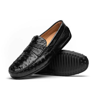 Zelli Italia Monza Men's Shoes Black Ostrich Skin Driver (ZEL1047)-AmbrogioShoes