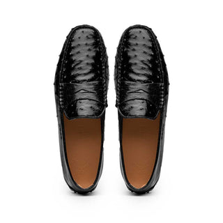 Zelli Italia Monza Men's Shoes Black Ostrich Skin Driver (ZEL1047)-AmbrogioShoes