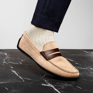 Zelli Italia Monza Men's Shoes Bone & Chestnut Calf-Skin Suede Driver (ZEL1045)-AmbrogioShoes