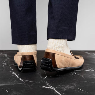 Zelli Italia Monza Men's Shoes Bone & Chestnut Calf-Skin Suede Driver (ZEL1045)-AmbrogioShoes